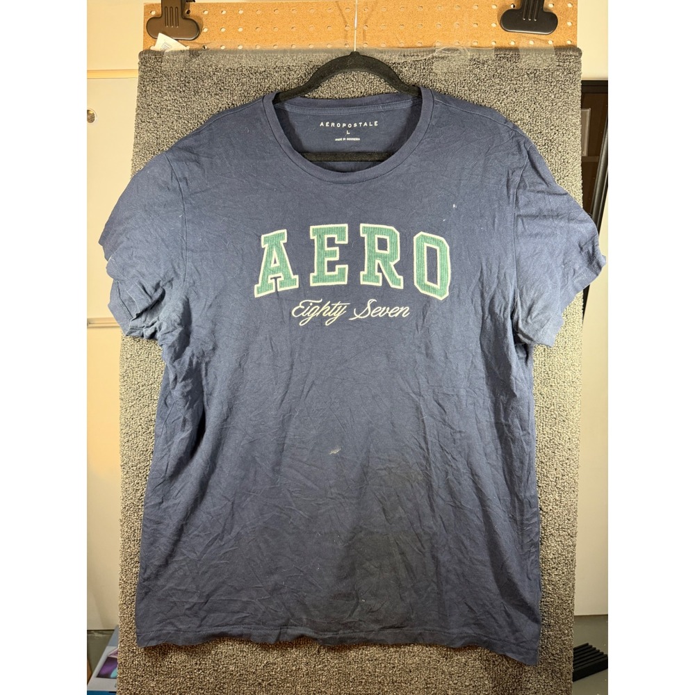Aeropostale T-Shirt Mens Large Blue Aero Eighty Seven Graphic Crew Neck Tee